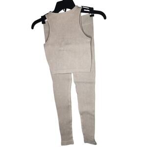 PrettyLittleThing Beige Ribbed Crop Tank & Legging Set XS 🤍 Neutral Lounge Set